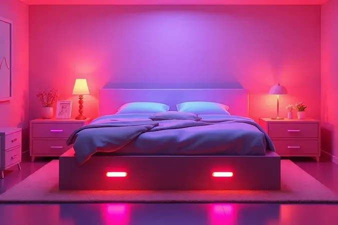 Representação gráfica 3D das diferentes alturas ideais para uma cama hospitalar com marcadores luminosos.