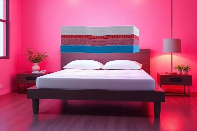Ilustração 3D das camadas de conforto e suporte de uma cama box de alta qualidade.