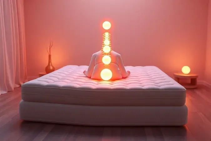Ilustração 3D conceitual mostrando o suporte postural e o alinhamento da coluna em um colchão futon confortável.