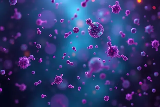 Ilustração 3D conceitual de esporos e partículas microscópicas em cores vibrantes, representando o crescimento de fungos em ambientes úmidos.