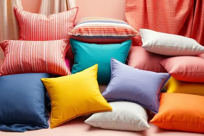 Combinação de cores e estampas de tecidos para decoração de cama.