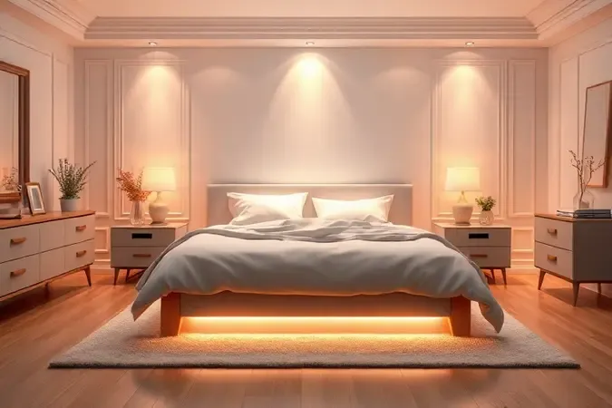 Cena conceitual 3D de um quarto bem cuidado com elementos de proteção e brilho indicando durabilidade.