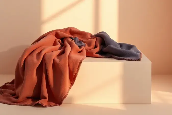 Combinação de cores e texturas de mantas em um ambiente de quarto moderno e sofisticado.