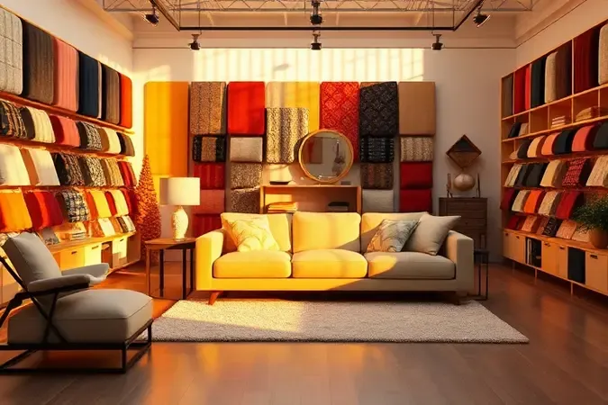 Paleta de cores e texturas conceituais para a escolha ideal de um sofá-cama moderno.