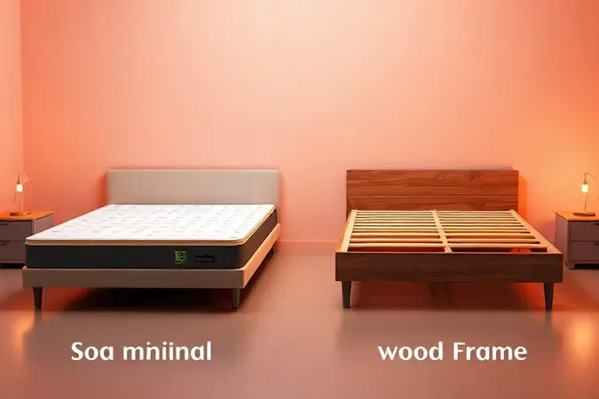 Comparação entre a estrutura de uma cama box e uma cama tradicional em estilo 3D vibrante.