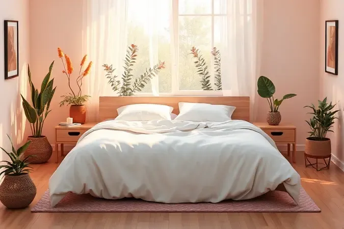 Quarto aconchegante e colorido com uma cama box de casal finalizando as recomendações das melhores marcas.