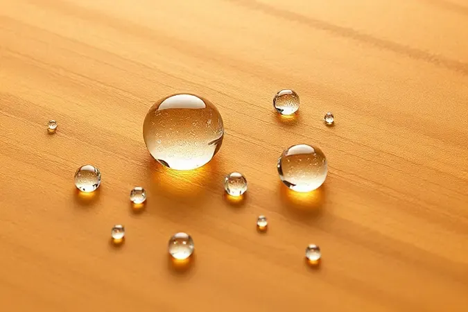 Superfície de madeira pinus tratada com gotas de água demonstrando impermeabilização e cuidados essenciais.