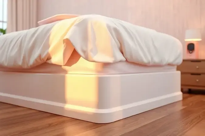 Cena 3D ilustrando a limpeza e preservação de uma base de cama box em um ambiente organizado.