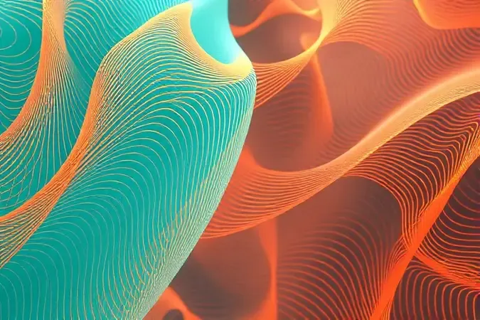 Visualização 3D estilizada comparando fibras de algodão e percal com cores quentes e design limpo.