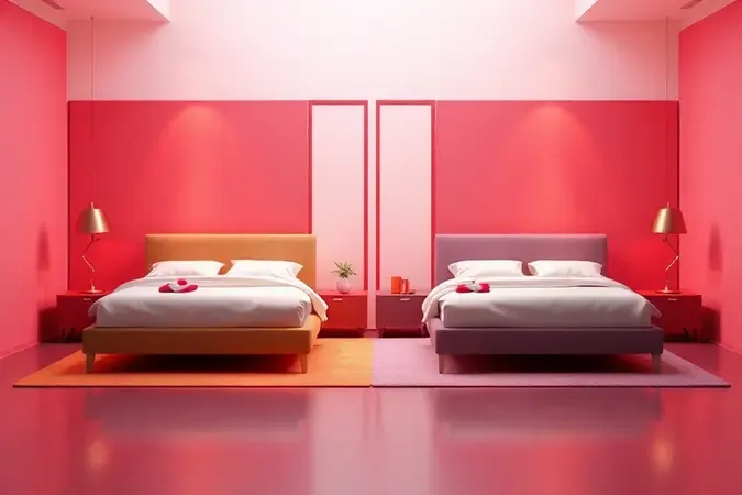 Comparação visual entre uma cama alta e uma cama baixa em um ambiente moderno e minimalista.