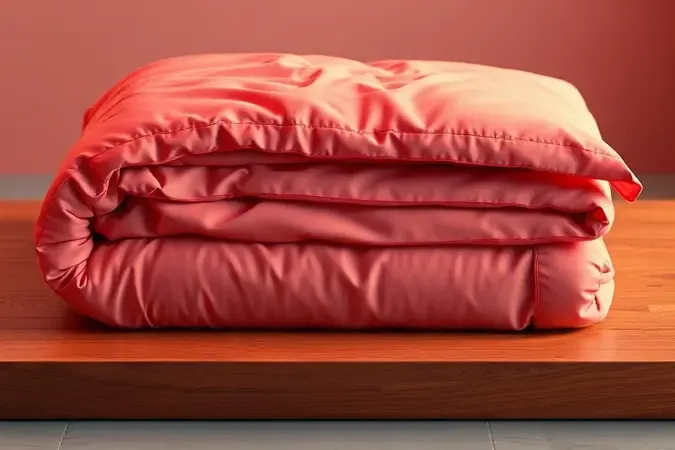 Comparação visual entre camadas de edredom e capa de duvet em estilo 3D vibrante com cores ricas.