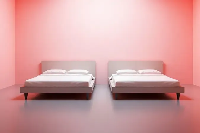 Comparação visual em 3D entre os tamanhos de cama queen e king size em um estúdio colorido.