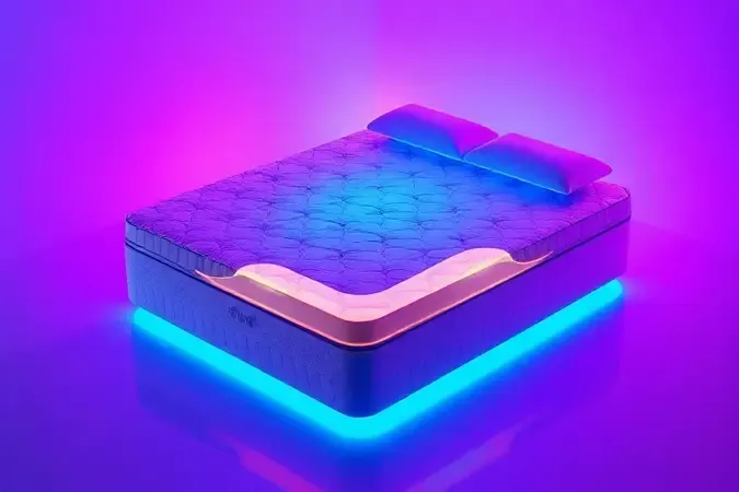 Ilustração 3D abstrata mostrando o suporte ergonômico de um colchão para a saúde da coluna.