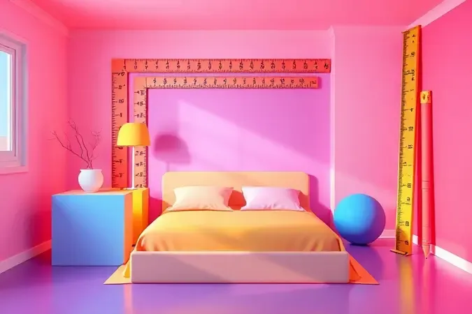 Ilustração 3D abstrata sobre planejamento e proporções corretas para instalação de móveis.