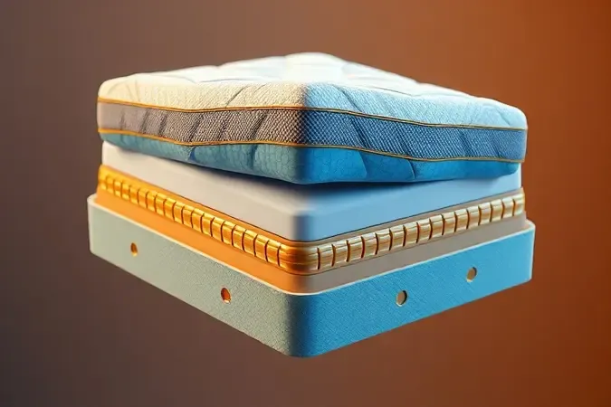 Visão conceitual das camadas internas de um colchão de alta qualidade em 3D.