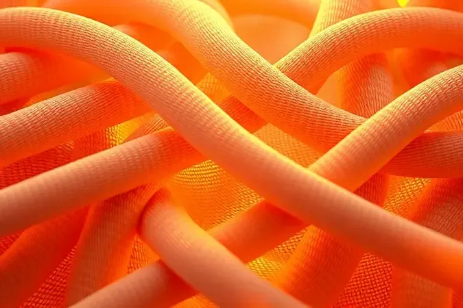 Visão macro de fibras de tecido entrelaçadas destacando a textura luxuosa e a qualidade dos fios.