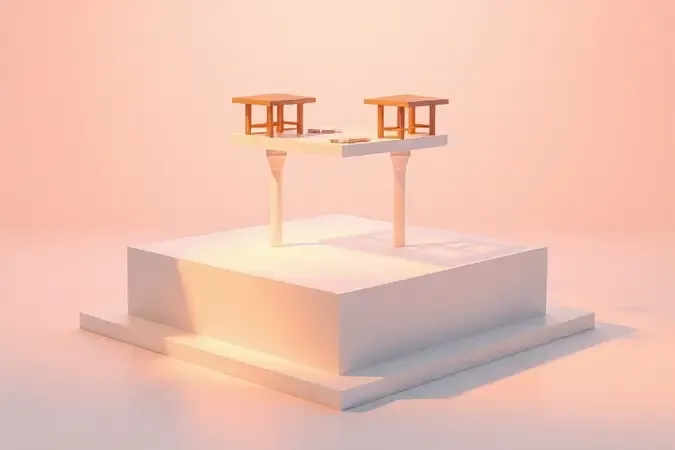 Renderização 3D de uma base sólida e estável simbolizando o suporte estrutural e o equilíbrio de uma cama box.