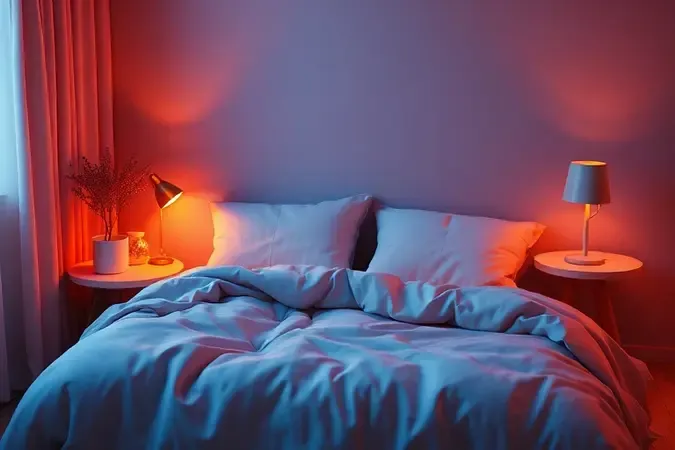 Cena de um quarto aconchegante com cama macia e iluminação quente, destacando os itens essenciais de enxoval para o dormitório.