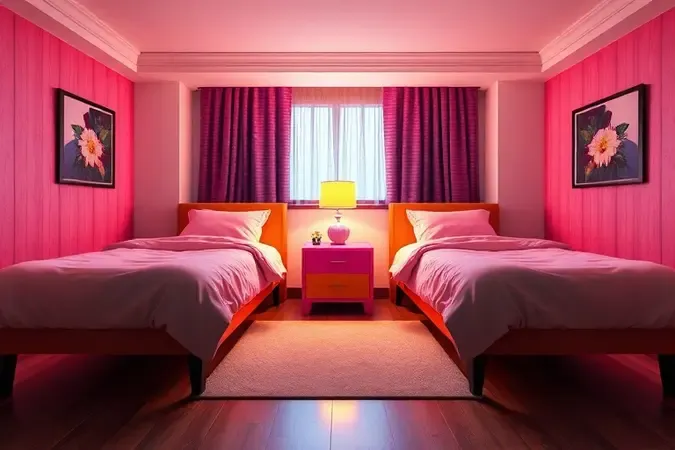 Simetria em design de interiores com duas camas twin dispostas paralelamente em um quarto moderno.