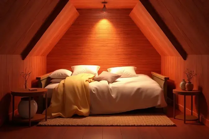 Visualização de um canto seguro e aconchegante para dormir conforme o feng shui com iluminação acolhedora.