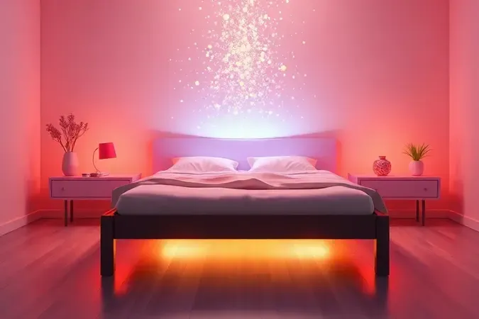 Ilustração 3D de manutenção preventiva em estrutura de móvel com luzes suaves e cores vibrantes.