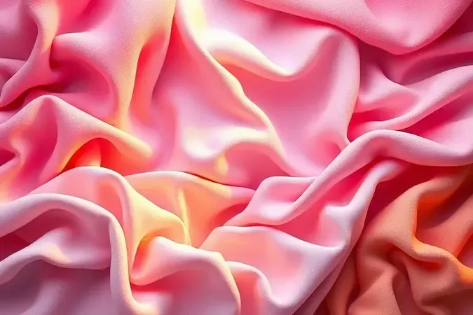 Close-up conceitual de diferentes texturas e tecidos de lençóis macios em cores vibrantes e iluminação suave.