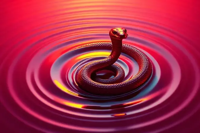 Representação em 3D do movimento dinâmico de uma serpente simbolizando ações e comportamentos nos sonhos.