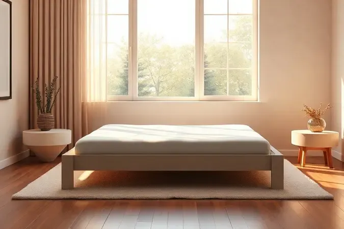 Uma representação 3D conceitual e minimalista de uma base de cama box de solteiro em um ambiente moderno.