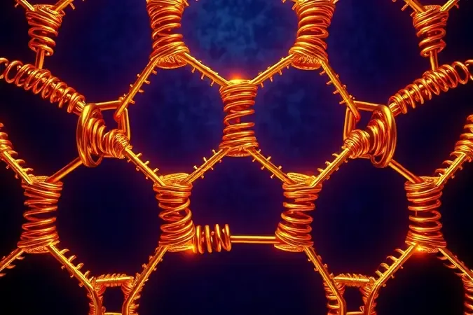 Representação artística em 3D de molas metálicas interconectadas com acabamento dourado e iluminação cinematográfica.