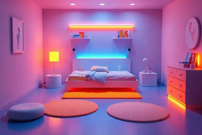 Detalhes de segurança em um quarto infantil com protetores e tapetes macios para a transição do berço.