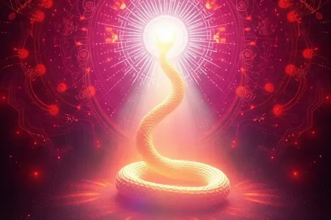 Serpente etérea e brilhante em 3D representando o significado espiritual e místico do animal nos sonhos.