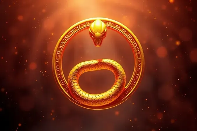 Símbolo universal de uma serpente dourada em 3D representando o mistério e o simbolismo dos sonhos.