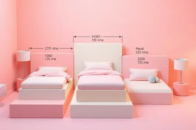 Gráfico 3D conceitual mostrando diferentes proporções e tamanhos de bases de cama box.
