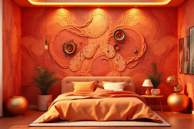 Tendências modernas de design de interiores e cores orgânicas para decoração de paredes de quartos contemporâneos.