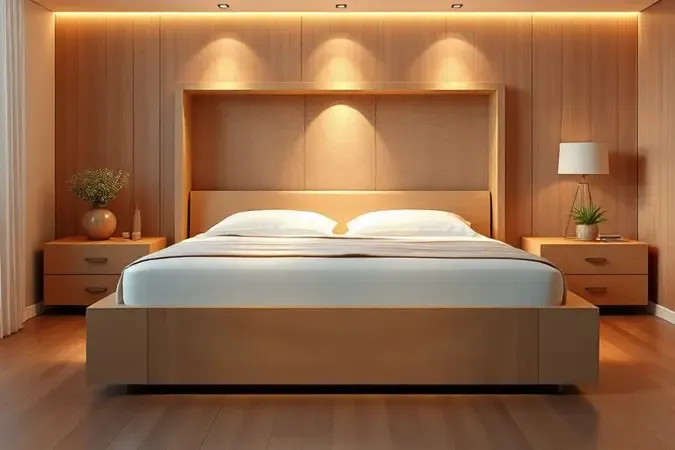 Visualização 3D de uma cama box baú aberta mostrando o espaço de armazenamento interno limpo e amplo.