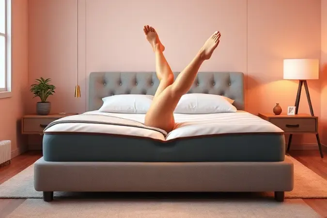 Ilustração 3D demonstrando o teste dos 90 graus para encontrar a altura ideal da cama.