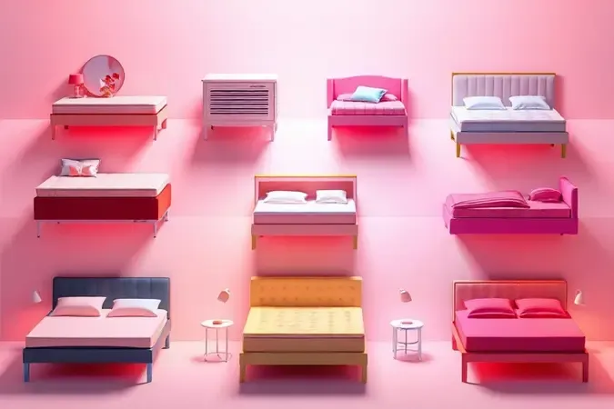 Representação estilizada em 3D dos diferentes tipos de cama box casal para o quarto.