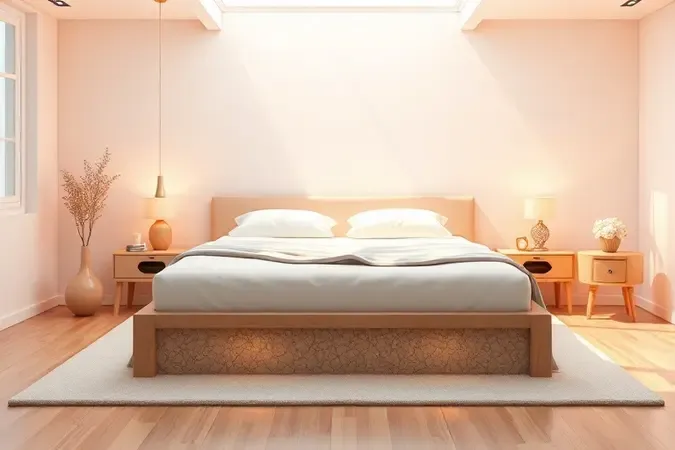 Ilustração conceitual 3D destacando a estabilidade e o conforto de uma base de cama box em um ambiente sereno.